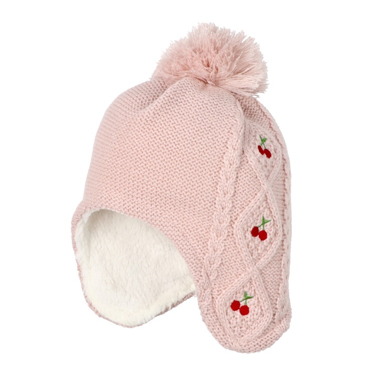 さくらんぼ刺繍耳付アクリルニット帽 帽子｜子供服・ベビー服の通販は