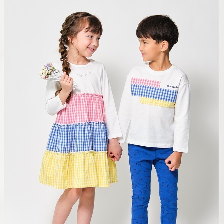 ギンガムチェック配色長袖Tシャツ 長袖Tシャツ｜子供服・ベビー服の