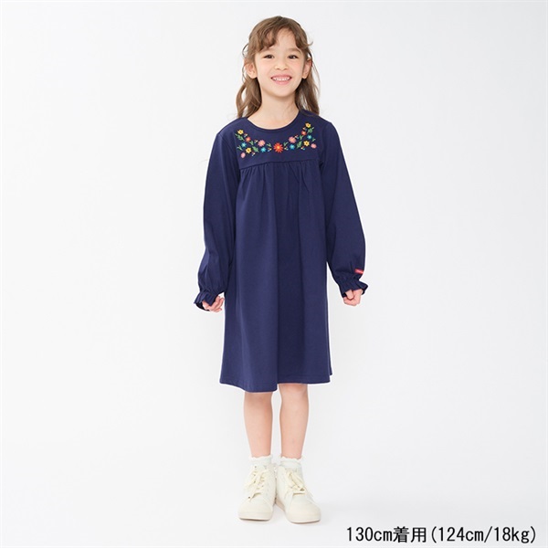 お花刺繍長袖ワンピース ワンピース｜子供服・ベビー服の通販はこども