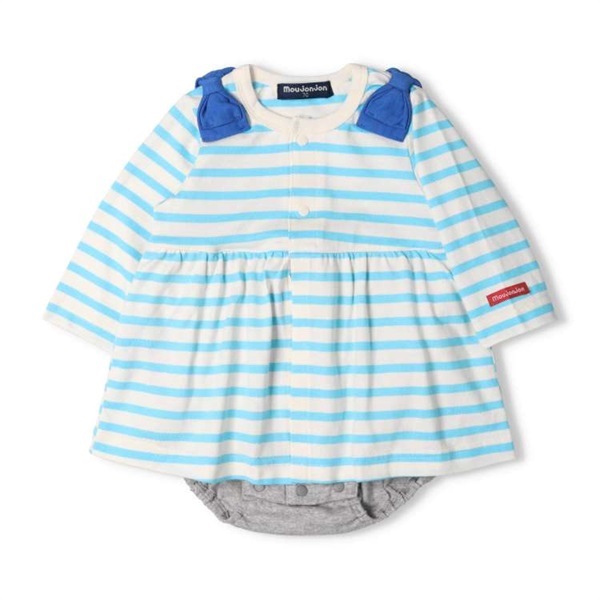 肩リボンボーダー柄ブルマロンパース カバーオール｜子供服・ベビー服
