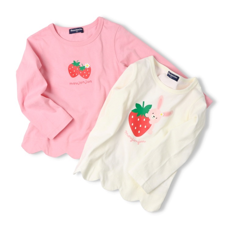 いちごプリント裾スカラップ長袖Tシャツ 長袖Tシャツ｜子供服