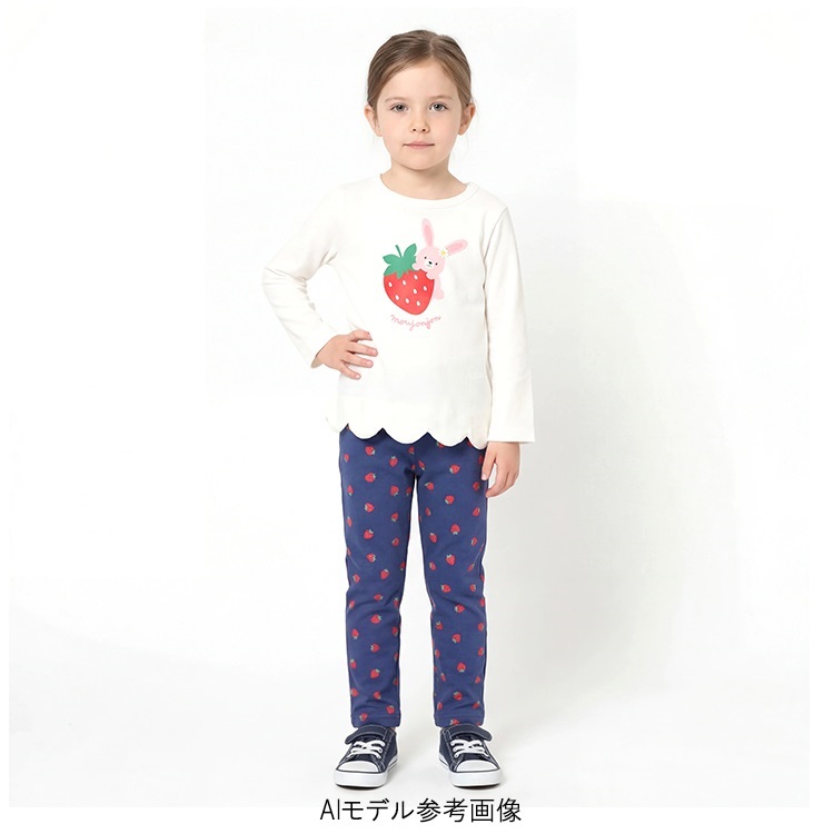 いちごプリント裾スカラップ長袖Tシャツ 長袖Tシャツ｜子供服