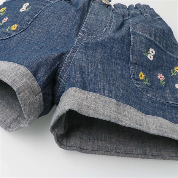 花刺繍デニムショートパンツ ハーフ・ショートパンツ｜子供服
