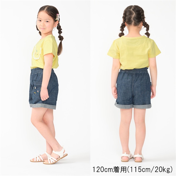 花刺繍デニムショートパンツ ハーフ・ショートパンツ｜子供服