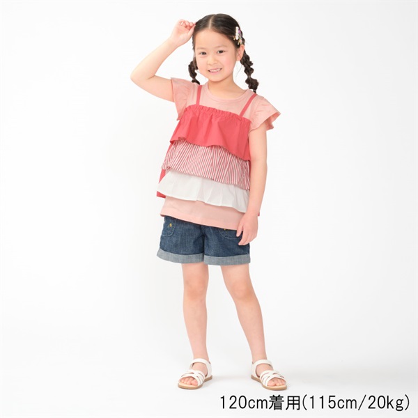 花刺繍デニムショートパンツ ハーフ・ショートパンツ｜子供服