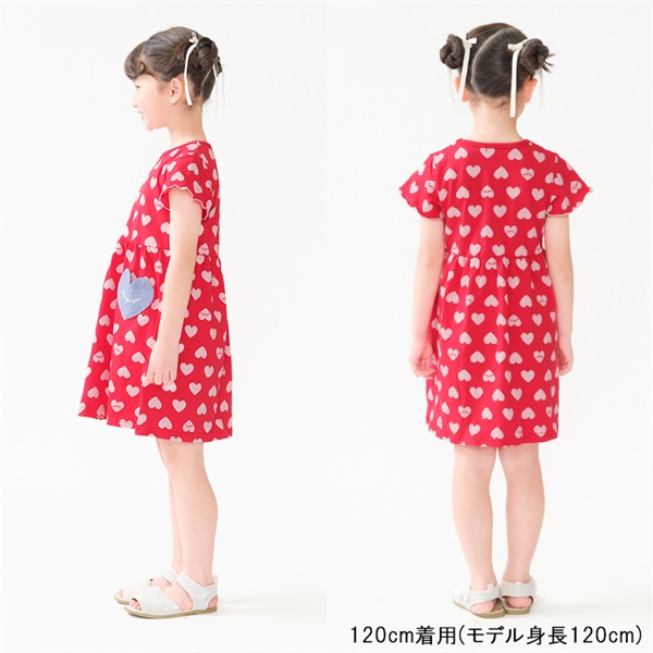 Heart E ハートイー 赤 水玉模様 半袖 ワンピース Mサイズ ハート総柄半袖ワンピース ワンピース｜子供服・ベビー服の通販は