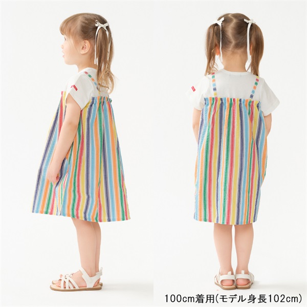 レインボーストライプレイヤード風半袖ワンピース ワンピース｜子供服