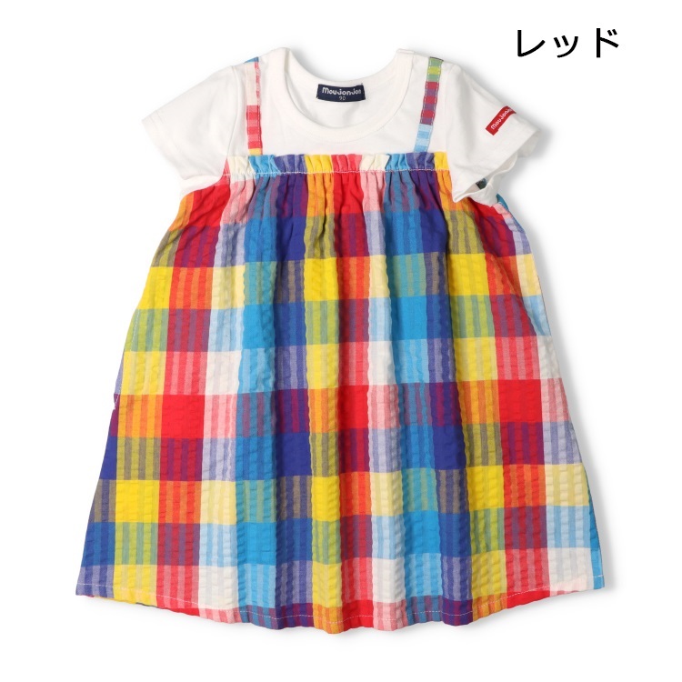 ストライプ・チェック柄切替半袖ワンピース ワンピース｜子供服