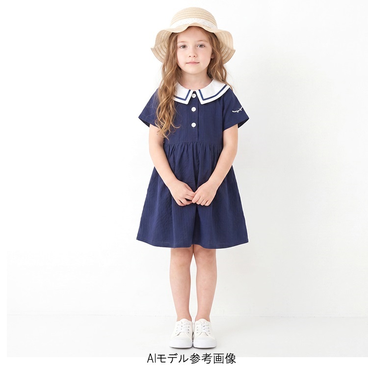 シアサッカーセーラー衿半袖ワンピース ワンピース｜子供服・ベビー服