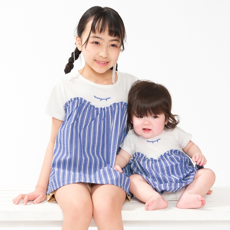ストライプ切替半袖ロンパース カバーオール｜子供服・ベビー服の通販