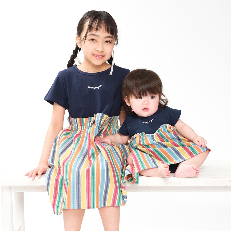 ストライプ切替半袖ロンパース カバーオール｜子供服・ベビー服の通販