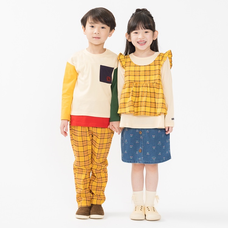 のびのびツイルチェック柄ロングパンツ ロングパンツ｜子供服