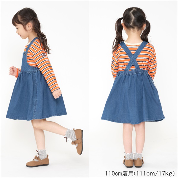 キルト風アップリケ付きデニムジャンスカ ジャンパースカート｜子供服