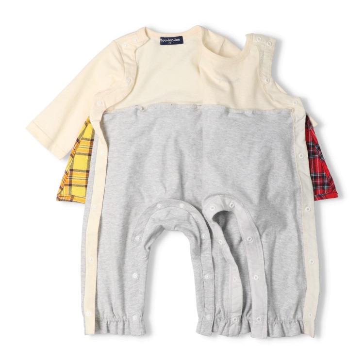 チェック切替長袖ロンパース カバーオール｜子供服・ベビー服の