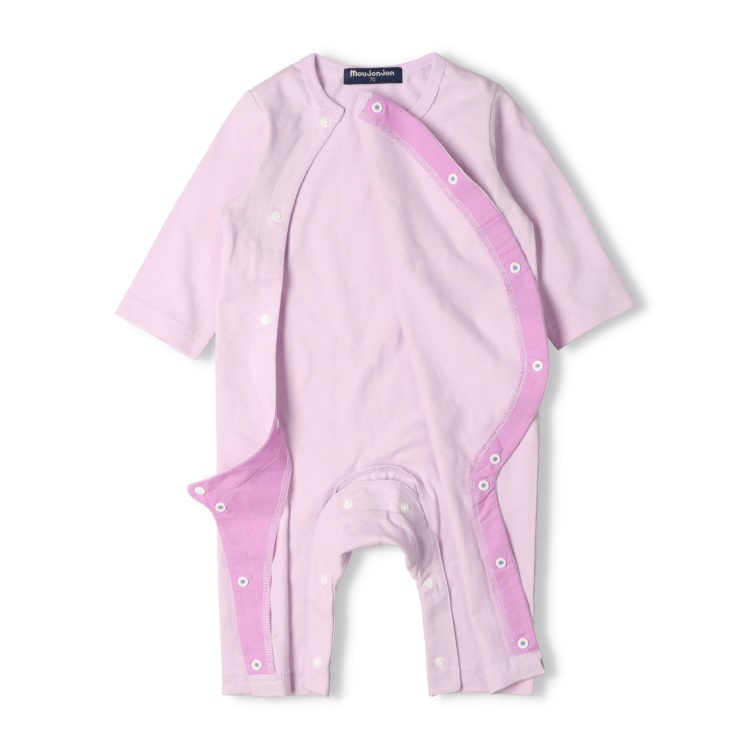 くま・さくらんぼプリント前開き長袖ロンパース カバーオール