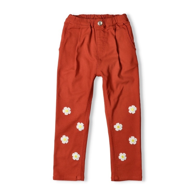 ☆hana☆ のびふわツイルお花付きロングパンツ ロングパンツ｜子供服・ベビー服