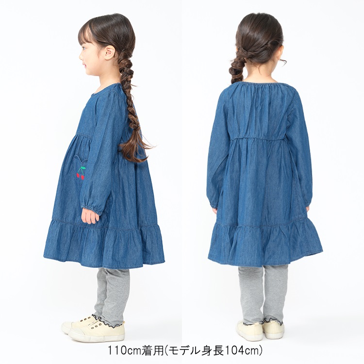 さくらんぼ刺繍デニム長袖ワンピース ワンピース｜子供服・ベビー服の