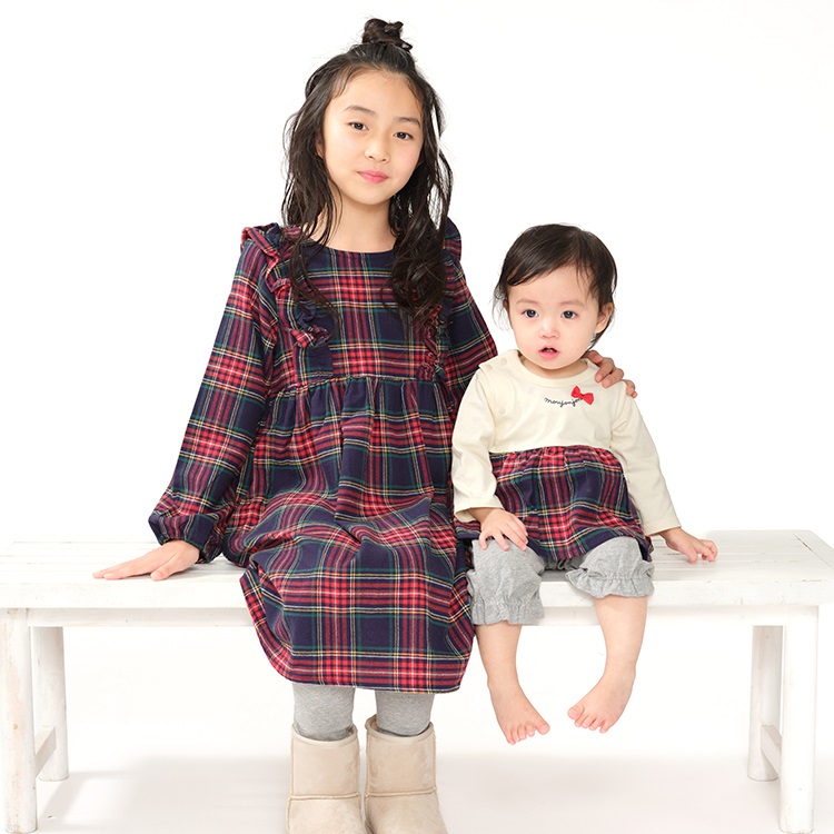 チェック柄スカート長袖ロンパース カバーオール｜子供服・ベビー服の