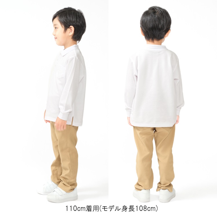 WEB限定】【100～160cm】鹿の子長袖白ポロシャツ シャツ/ブラウス