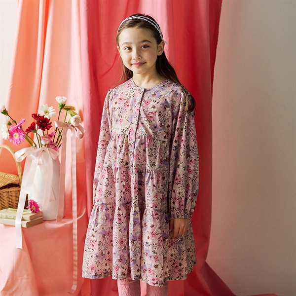 美品 希少✨ピンクハウス ベルト付 長袖 シャツ ワンピース アイボリー 花柄 花柄ティアード前開き長袖シャツワンピース ワンピース｜子供服