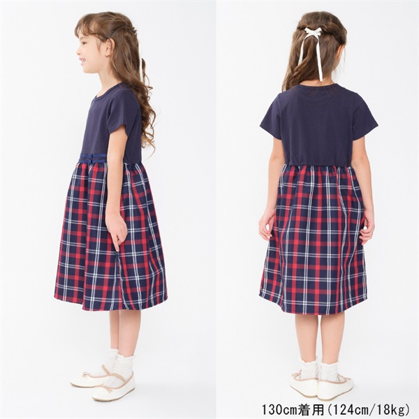 チェック柄スカートドッキングワンピース ワンピース｜子供服