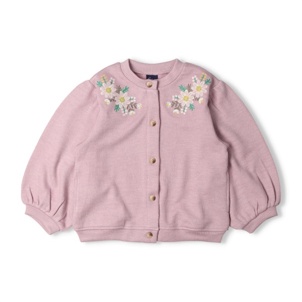 アトリエまりこ未使用花柄刺繍付きベビーピンク長袖カーディガン M n24480-1.jpg
