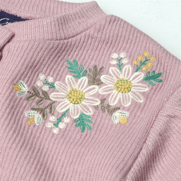 アトリエまりこ未使用花柄刺繍付きベビーピンク長袖カーディガン M 花柄手刺繍ニットカーディガン』（カーディガン/ボレロ）｜somari