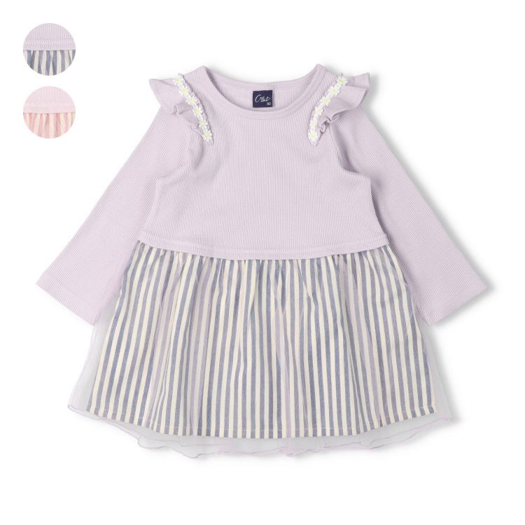 チュールスカート切替長袖ワンピース ワンピース｜子供服・ベビー服の