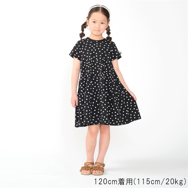 水玉ドット柄ティアード半袖ワンピース ワンピース｜子供服・ベビー服 