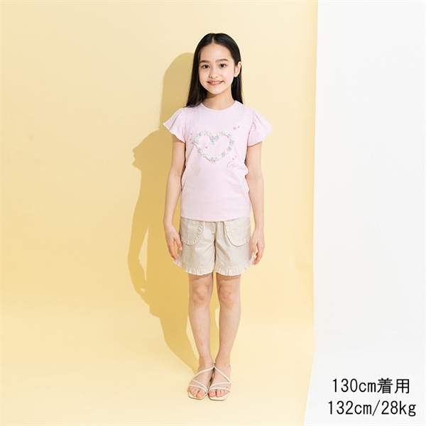 花柄・無地フリル付き3分丈ショートパンツ ハーフ・ショートパンツ