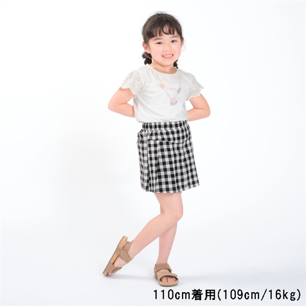 チェック・ストライプ柄プリーツキュロットパンツ ハーフ・ショート