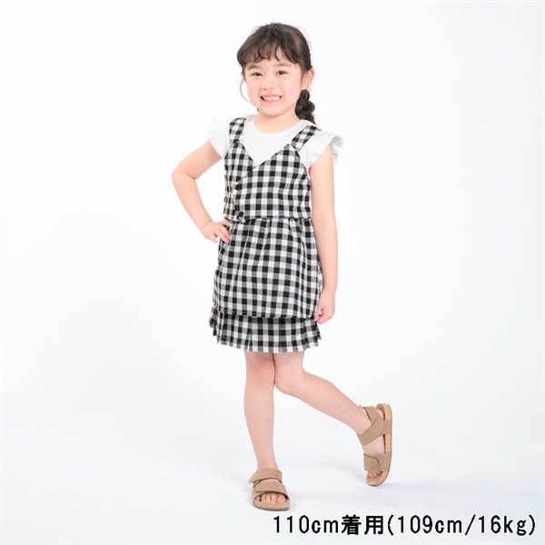 チェック・ストライプ柄プリーツキュロットパンツ ハーフ・ショート