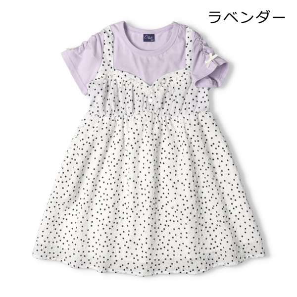 【翌日発送可能】 ドット柄ドッキング半袖ワンピース ワンピース｜子供服 ワンピース