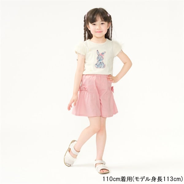 リボン付き3分丈無地キュロットパンツ ハーフ・ショートパンツ｜子供服