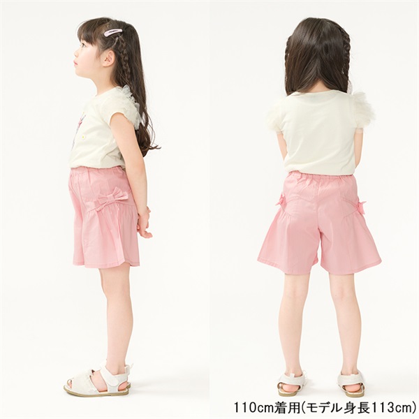 リボン付き3分丈無地キュロットパンツ ハーフ・ショートパンツ｜子供服
