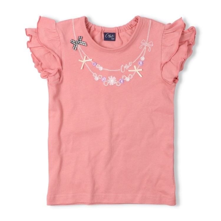 ネックレス刺繍フリル袖半袖Tシャツ 半袖Tシャツ｜子供服・ベビー服の