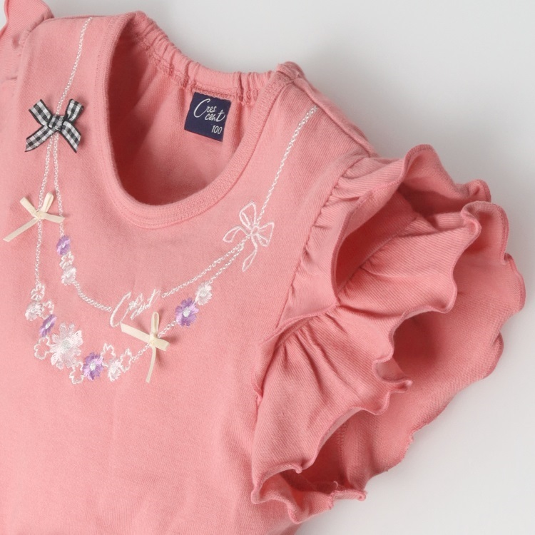 ネックレス刺繍フリル袖半袖Tシャツ 半袖Tシャツ｜子供服・ベビー服の