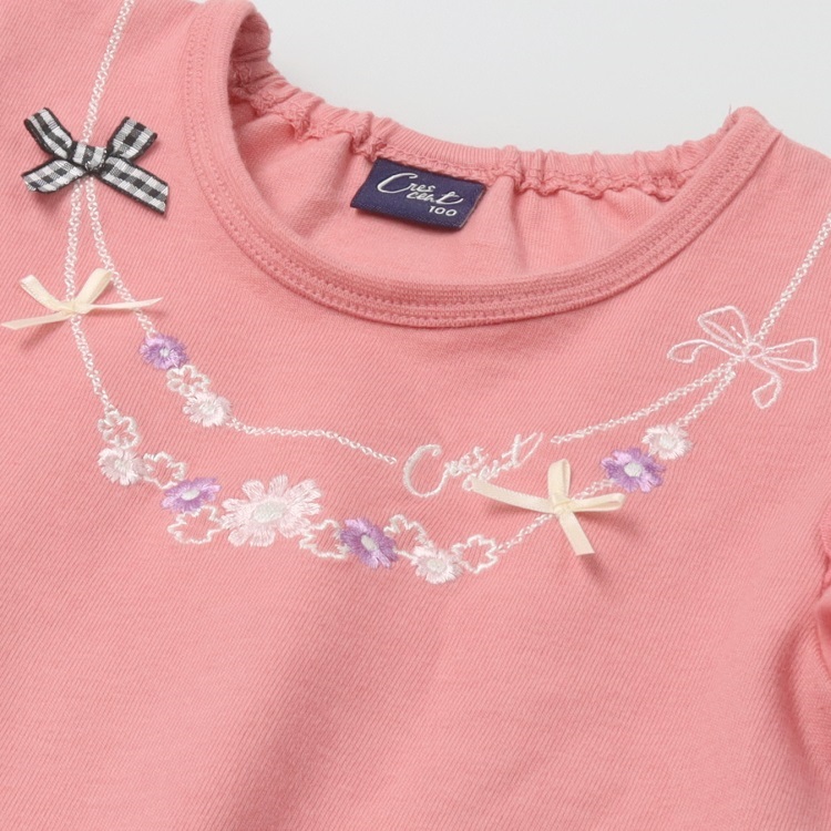 ネックレス刺繍フリル袖半袖Tシャツ 半袖Tシャツ｜子供服・ベビー服の