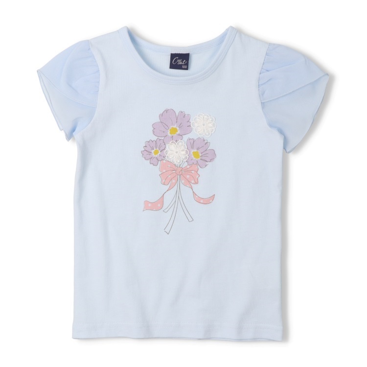 お花モチーフ袖シフォン半袖Tシャツ 半袖Tシャツ｜子供服・ベビー服の