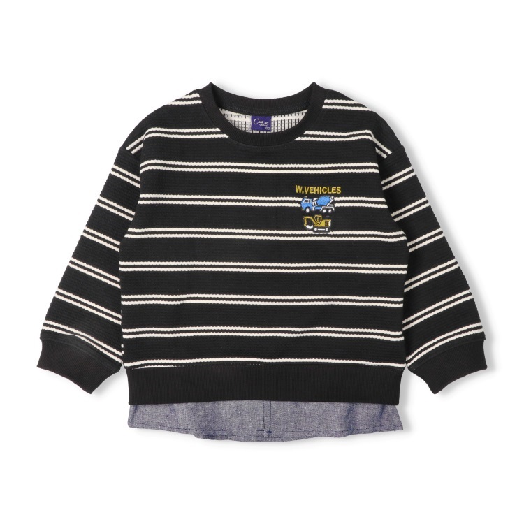 働く車刺繍ボーダーワッフルトレーナー トレーナー｜子供服・ベビー服