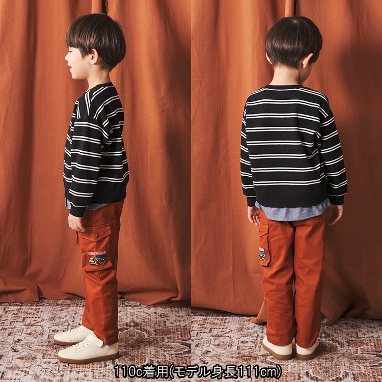 働く車刺繍ボーダーワッフルトレーナー トレーナー｜子供服・ベビー服