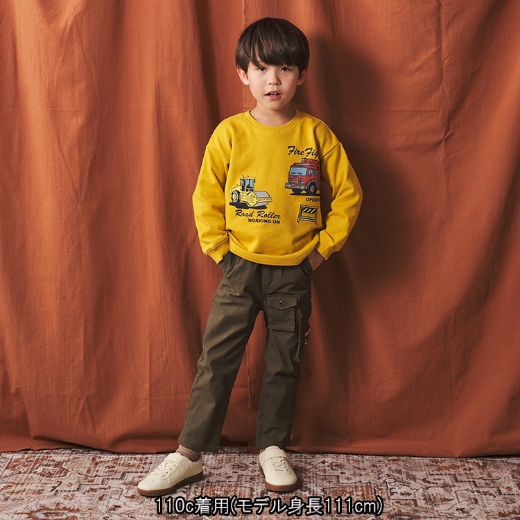 働く車刺繍入りツイルロングパンツ ロングパンツ｜子供服・ベビー服の