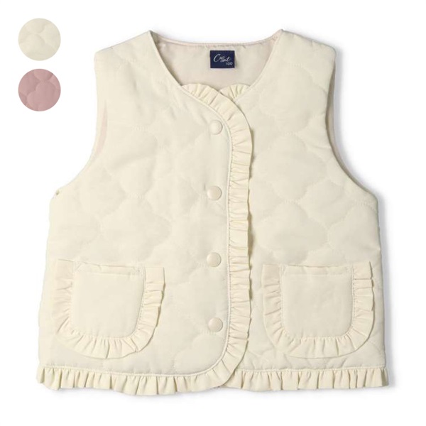 お花キルティングフリル付き中綿ベスト ベスト｜子供服