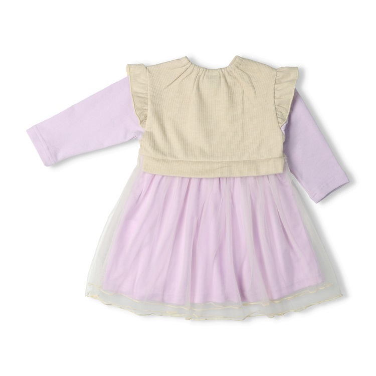 チュールスカートドッキング長袖ワンピース ワンピース｜子供服