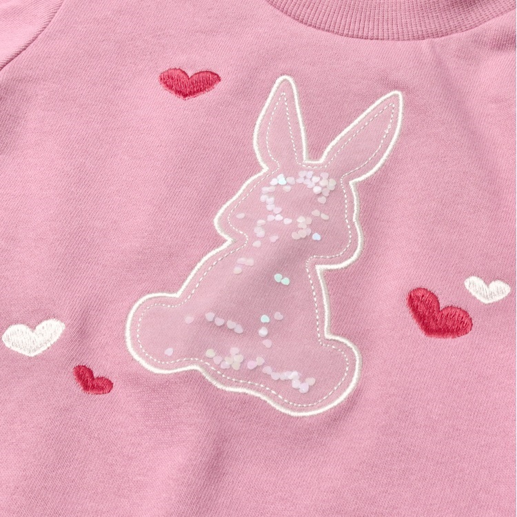 ハートモチーフ入りうさぎアップリケ裏毛トレーナー トレーナー｜子供