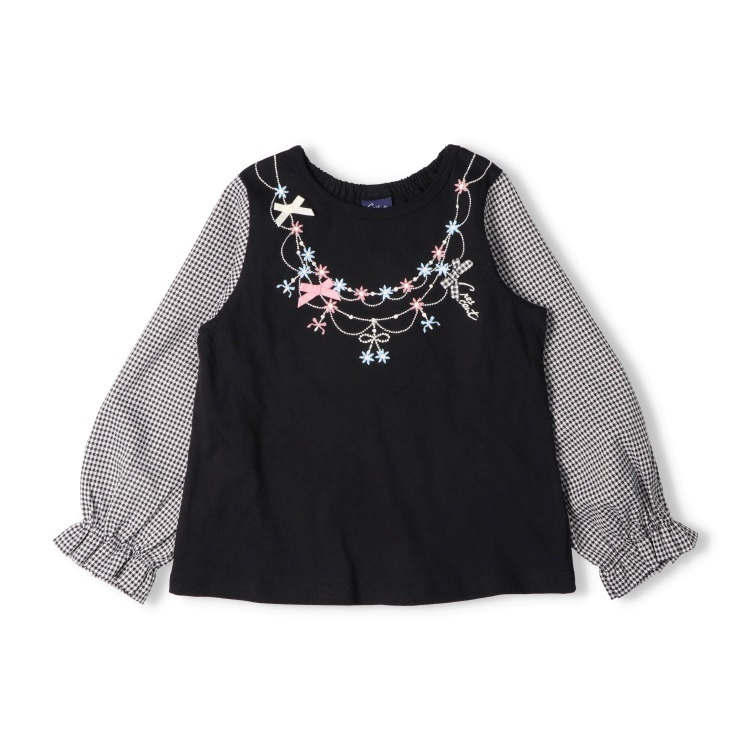 ネックレス風刺繍袖切替長袖Tシャツ 長袖Tシャツ｜子供服