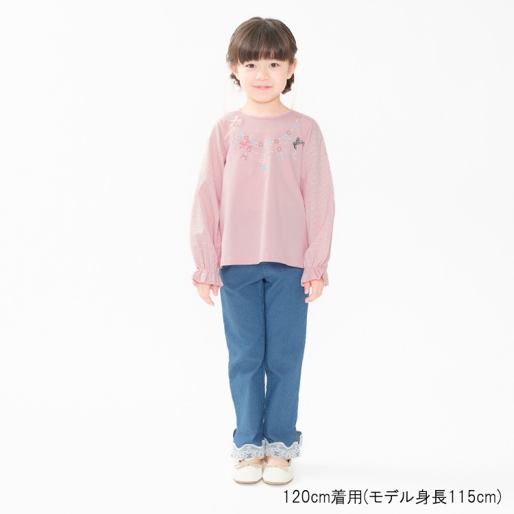 ネックレス風刺繍袖切替長袖Tシャツ 長袖Tシャツ｜子供服