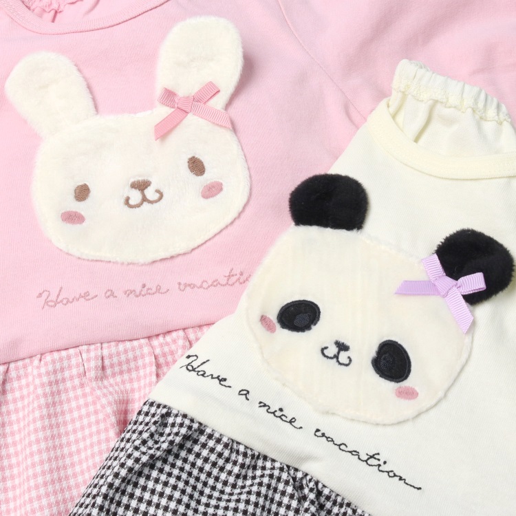 パンダ・うさぎアップリケスカート付ロンパース カバーオール