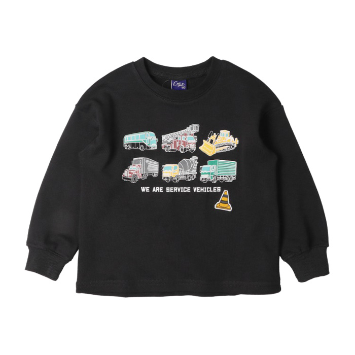 働く車・恐竜アップリケ裏毛トレーナー