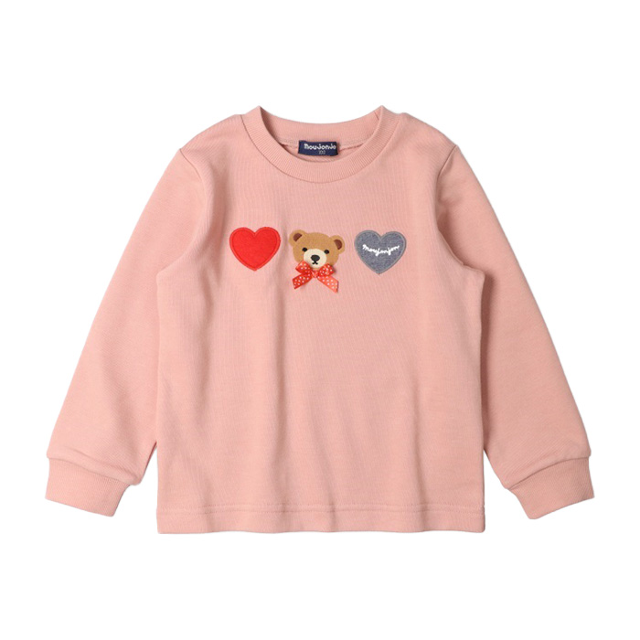 ハートアップリケくま刺繍裏毛トレーナー